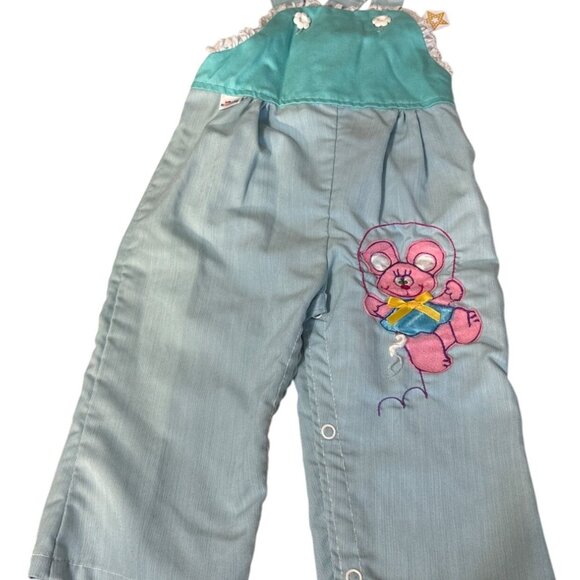 Vintage Krazy Kritters Infant Overalls 18M Blue & Turquoise Cotton Romper With P - Picture 1 of 6